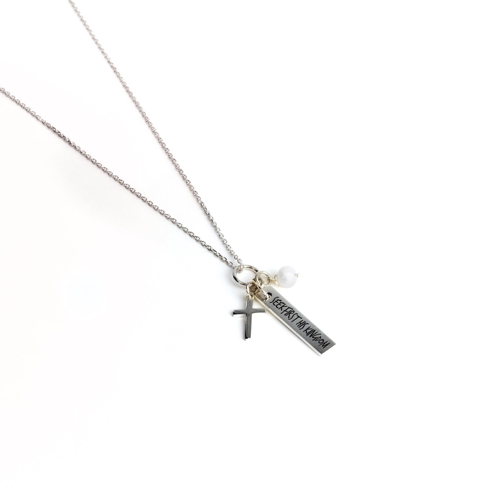Seek First His Kingdom, Sterling Silver Scripture Cross Necklace