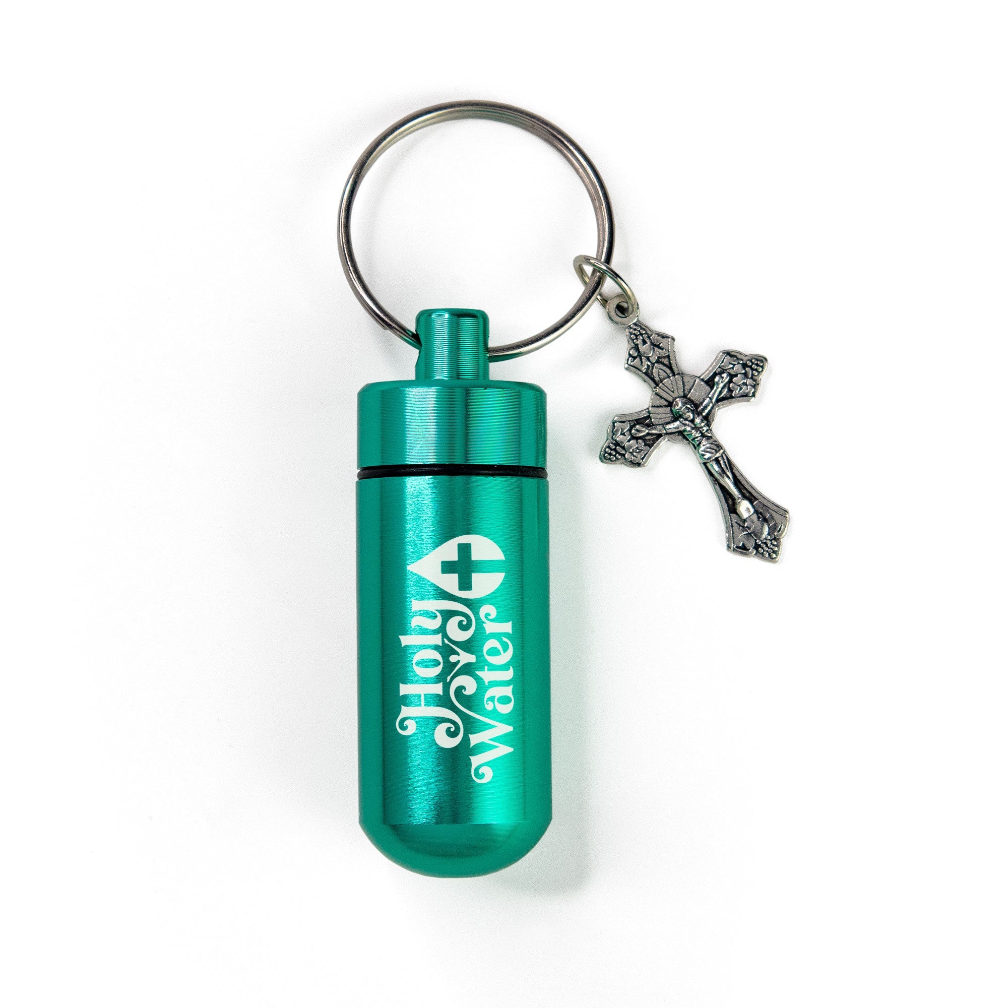 Catholic Holy Water Bottle Keychain Kit - Turquoise