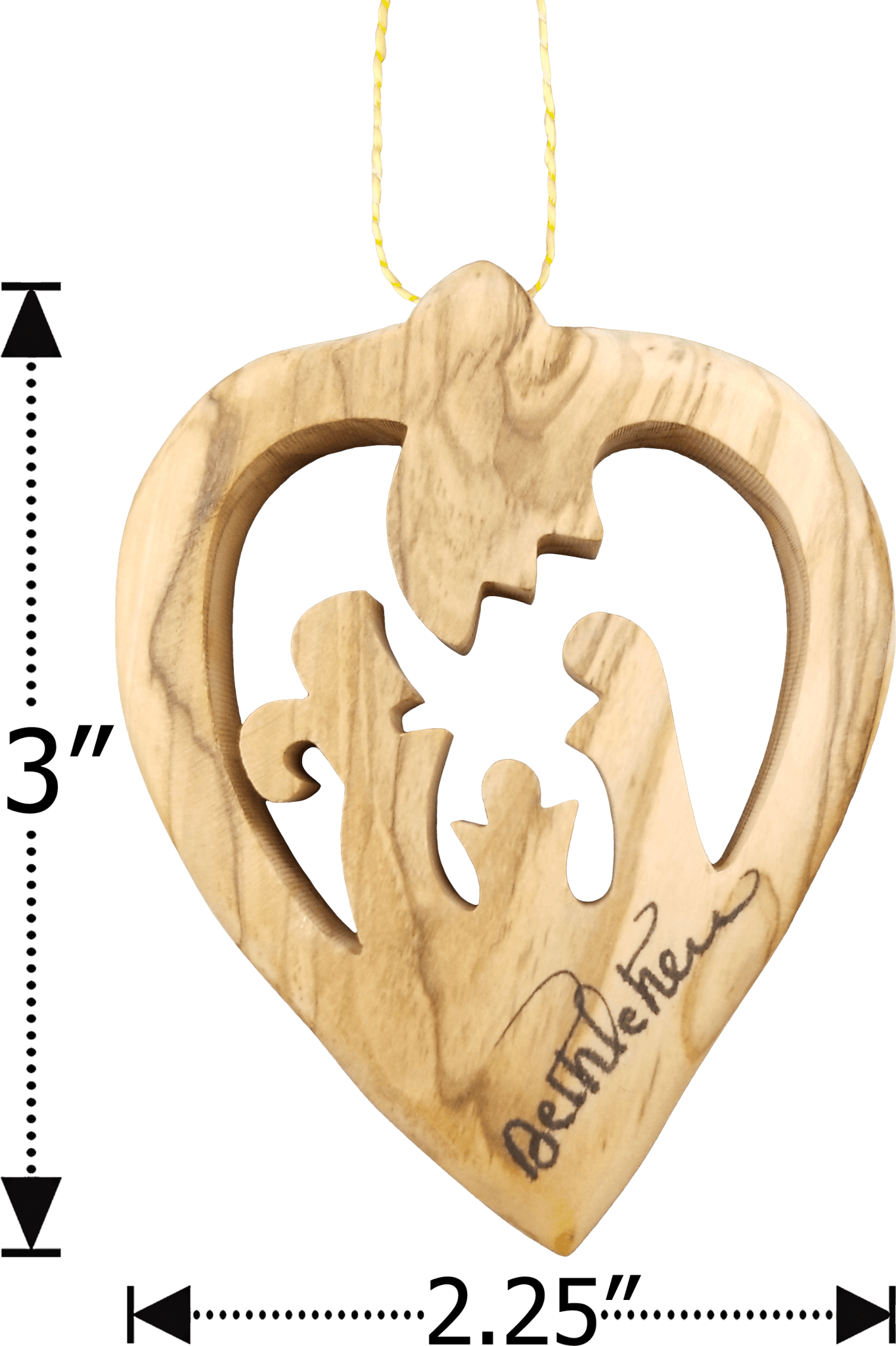Olive Wood Bethlehem Heart Nativity 3" Ornament
