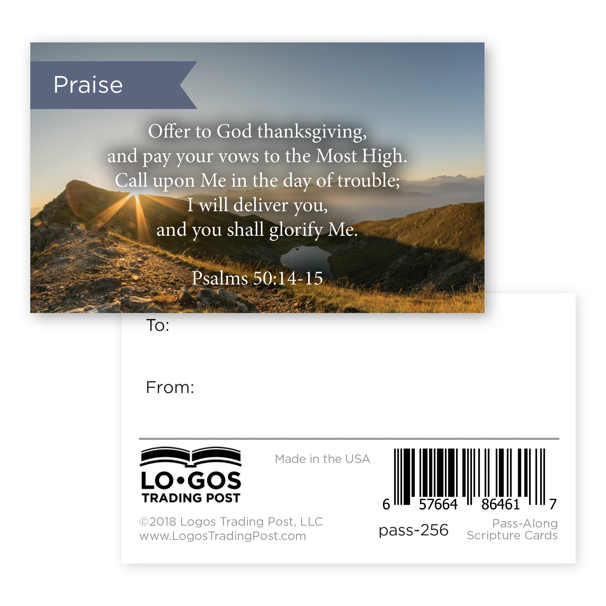 Pass Along Scripture Cards, Praise, Psalms 50:14-15, Pack 25