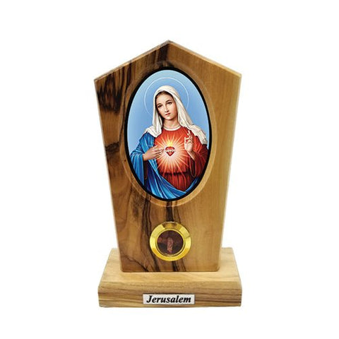 Virgin Mary Immaculate Heart Olive Wood Icon Plaque
