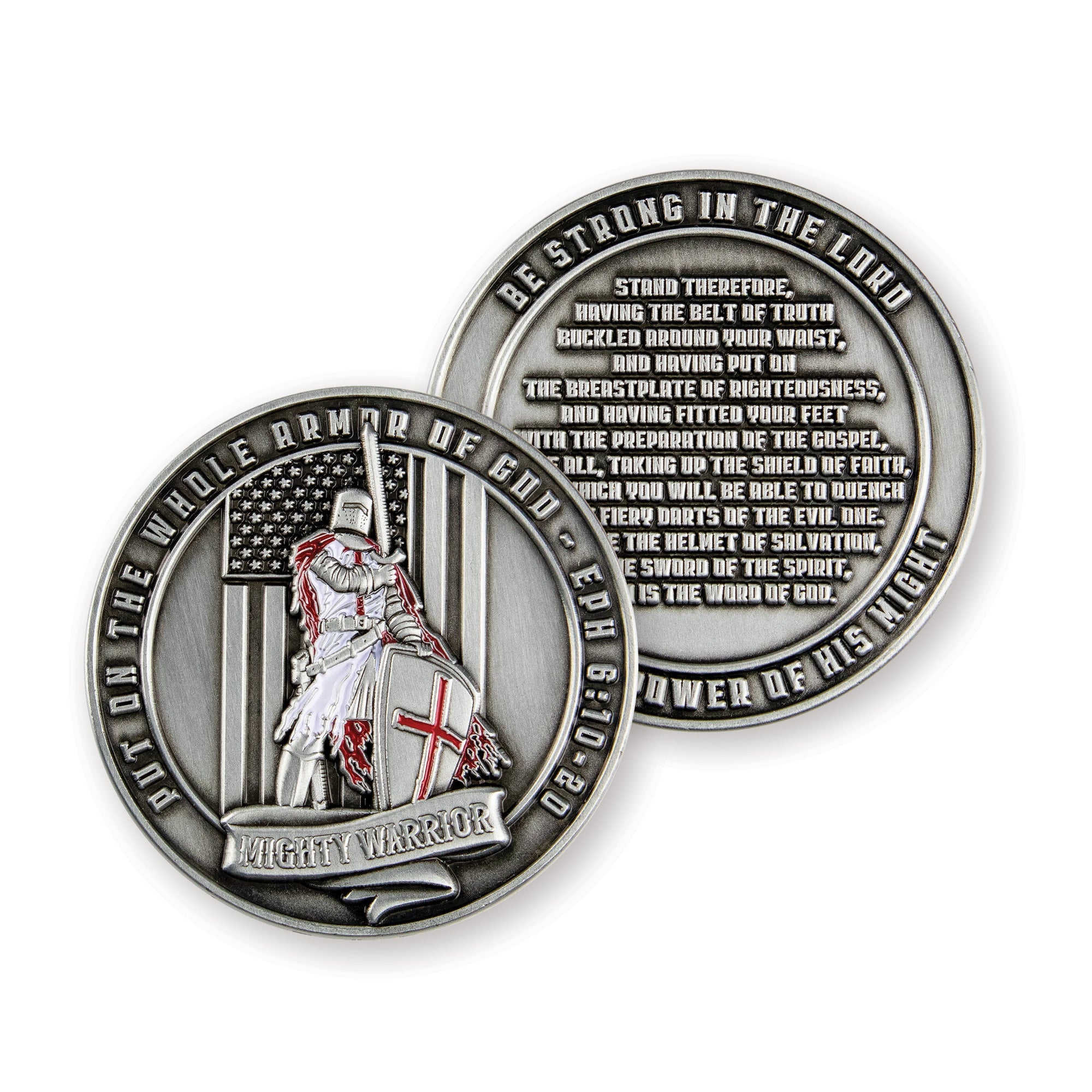 Armor of God - Mighty Warrior Challenge Coin,  Religious Pocket Prayer Token, Ephesians 6:10-20