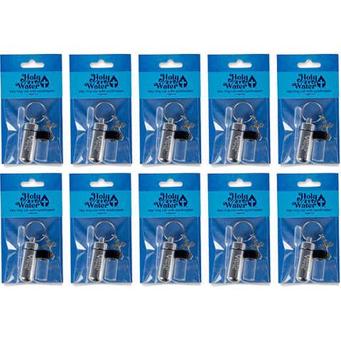 Catholic Holy Water Bottle Keychain Kit - Silver, Bulk Set of 10