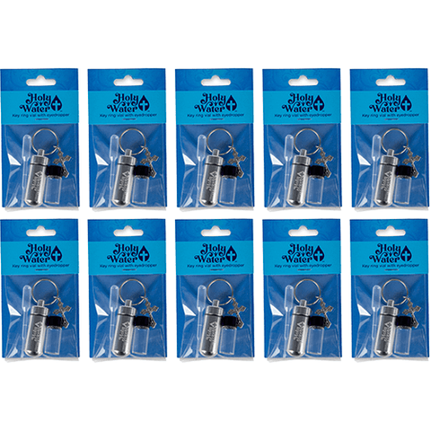 Catholic Holy Water Bottle Keychain Kit - Silver, Bulk Set of 10