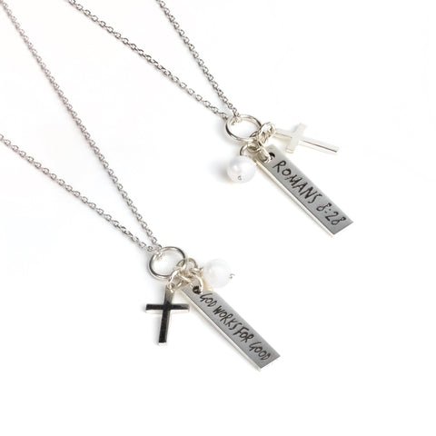 God Works for Good, Sterling Silver Scripture Cross Necklace