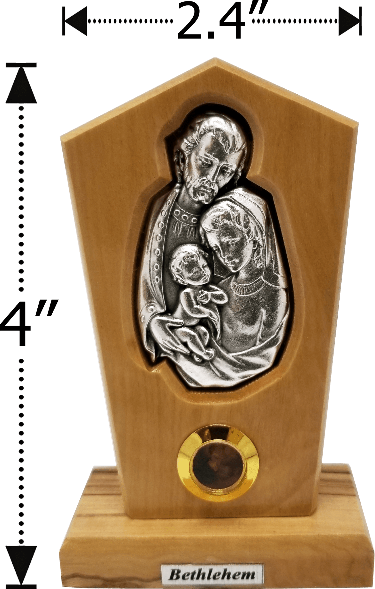 Holy Family Silver Plated Icon Olive Wood Stand - Medium dimensions