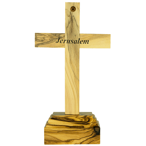 Back of holy land standing or hanging wall cross, imprinted with origin of Jerusalem