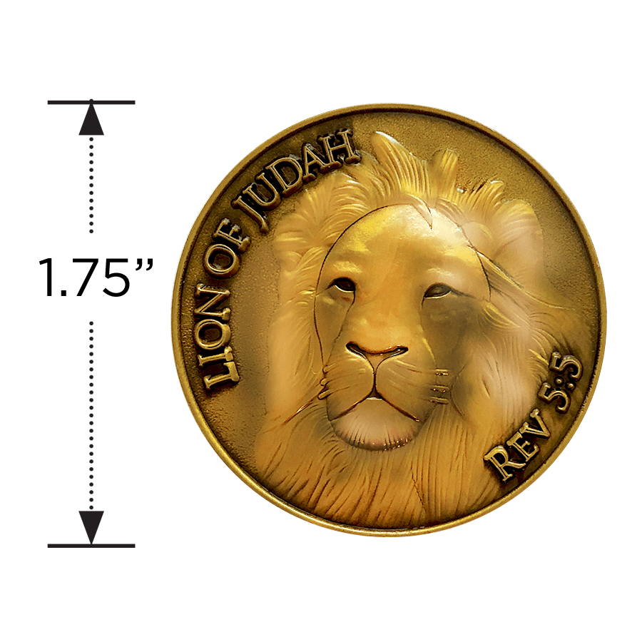 Antique Gold Plated Christian Challenge Coin, Lion of Judah Man of God, "Be Strong and Courageous" - Joshua 1:9 - Logos Trading Post, Christian Gift