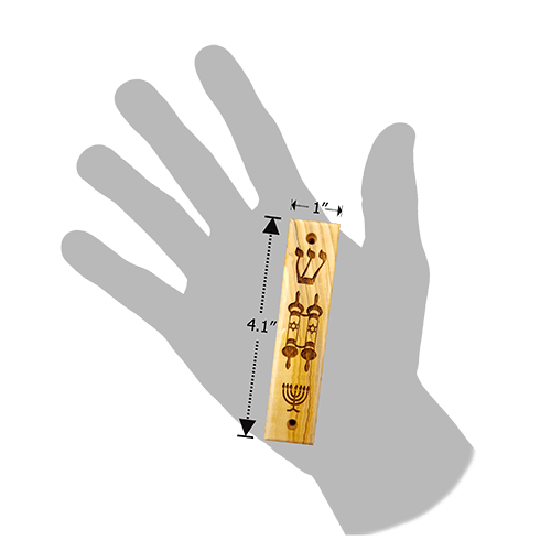Shema, Torah Scroll, Menorah Olive Wood Mezuzah