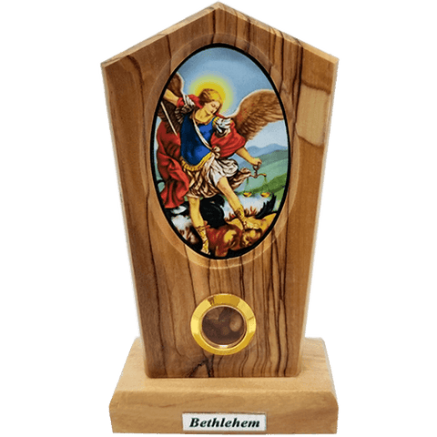 Saint Michael Icon Olive Wood Stand