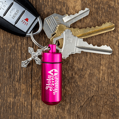 Catholic Holy Water Bottle Keychain Kit - Pink
