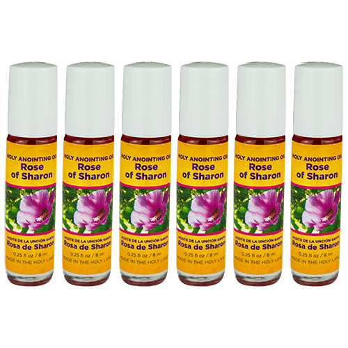 Rose of Sharon Anointing Oil from Israel, Bulk Set of 6 Roll On Bottles, 1/4 oz Each, Made in the Holy Land of Jerusalem, Prayer Gift for Pastors & Priests, Aceite Ungido de Rosa de Sharon