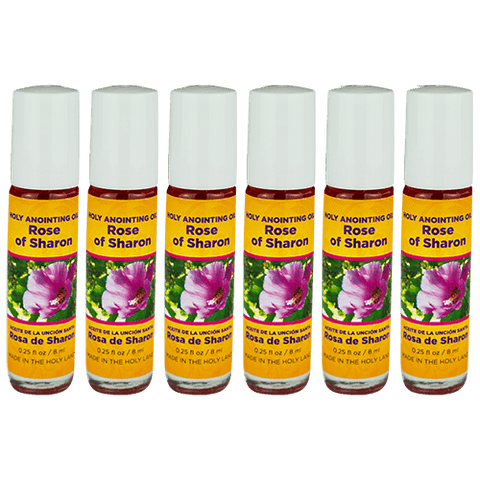 Rose of Sharon Anointing Oil from Israel, Bulk Set of 6 Roll On Bottles, 1/4 oz Each, Made in the Holy Land of Jerusalem, Prayer Gift for Pastors & Priests, Aceite Ungido de Rosa de Sharon