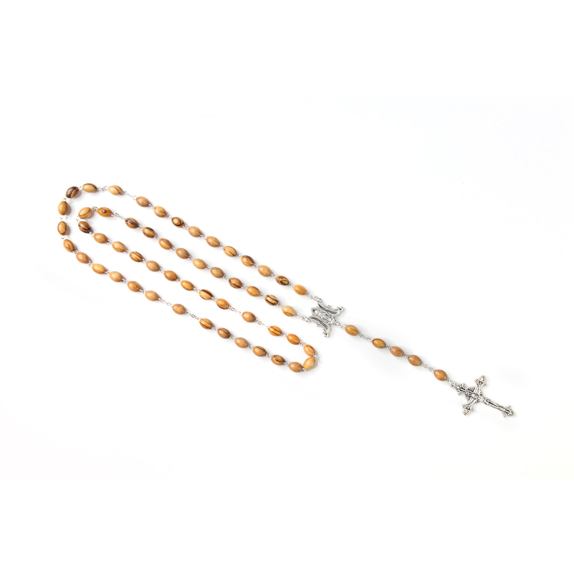 Miraculous Medal Olive Wood Rosary - Silver