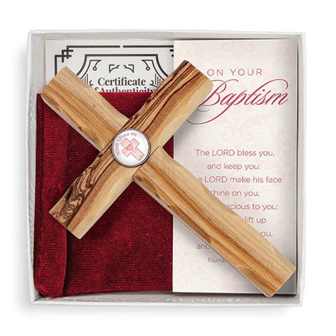 Girls Baptism Olive Wood Sacrament Cross