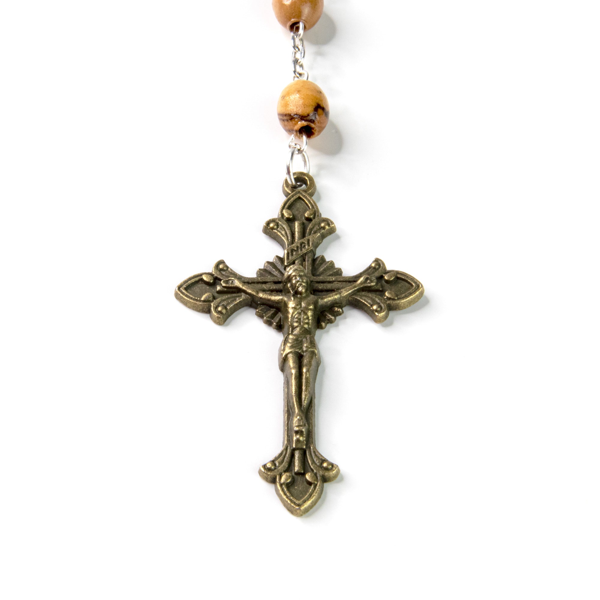 Miraculous Medal Olive Wood Rosary - Bronze