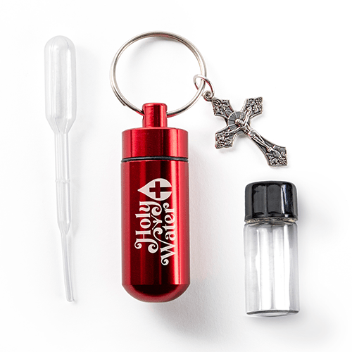 Catholic Holy Water Bottle Keychain Kit - Red