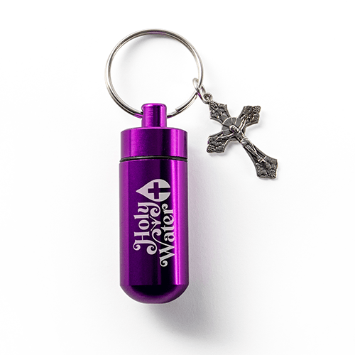 Catholic Holy Water Bottle Keychain Kit - Purple