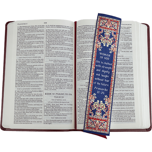 Woman of God, Bulk Pack of 4 Woven Fabric Bible Verse Bookmarks, Silky Soft & Flexible Religious Bookmarkers for Novels Books & Bibles, Memory Verse Gift, Traditional Turkish Woven Design