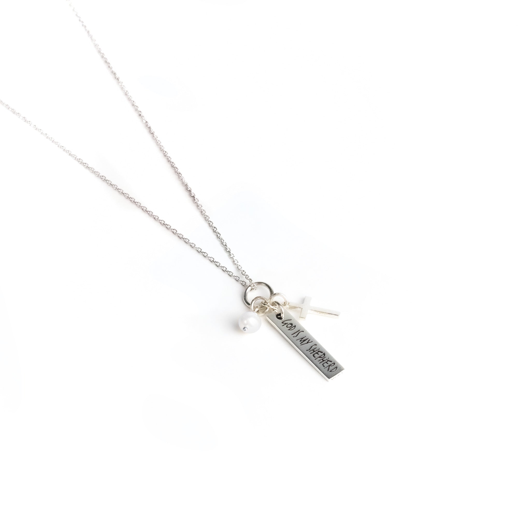 God is My Shepherd, Sterling Silver Scripture Cross Necklace