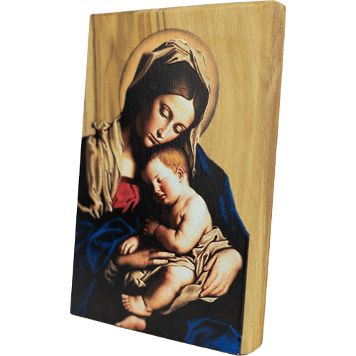 Madonna and Child, Holy Land Olive Wood Color Icon, Made in Bethlehem