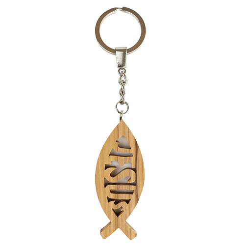 Jesus Fish Olive Wood Keychain, Catholic & Christian Religious Gift for Men & Women