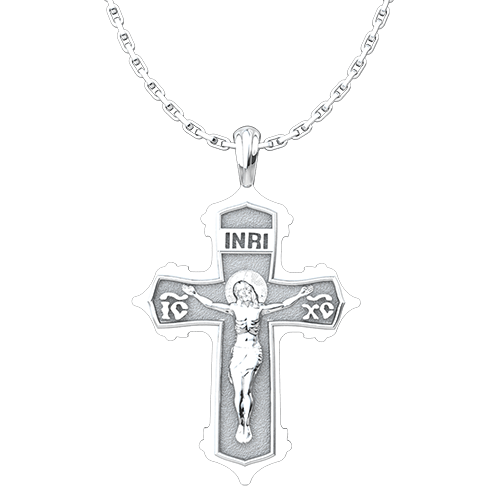 INRI IC XC Cross & Crucifix Sterling Silver Pendant with 18 Inch Chain