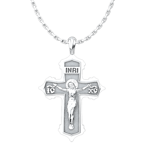 INRI IC XC Cross & Crucifix Sterling Silver Pendant with 18 Inch Chain