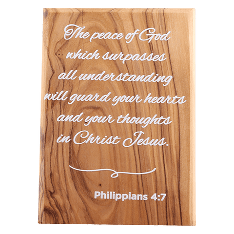 Olive Wood Plaque with White Print #4, Philippians 4:7