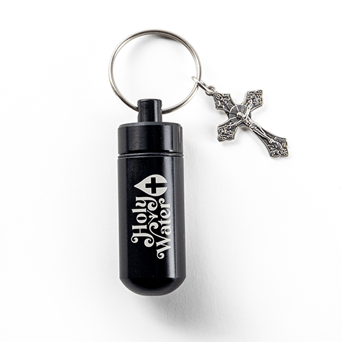 Catholic Holy Water Bottle Keychain Kit - Black