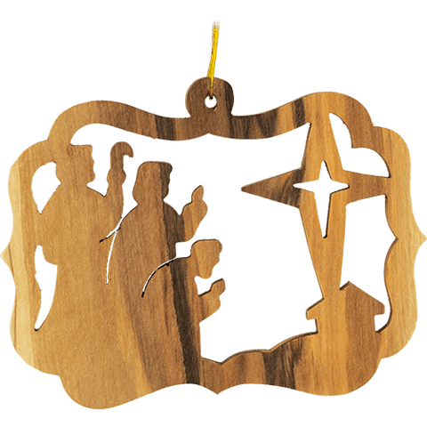 Wisemen & Nativity Star Olive Wood Christmas Ornament from Israel, Made in the Holy Land of Bethlehem