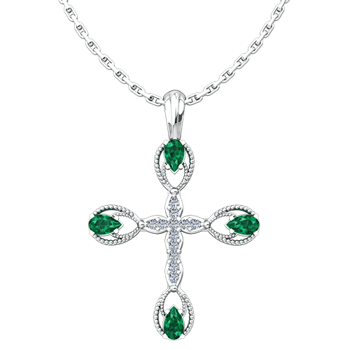 This stunning Antique Emerald May Birthstone Cross Pendant merges the old with the new in a modern take on antique styling.