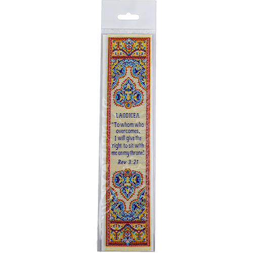 Woven Fabric Christian Bookmark: Laodicea  - Promises of the Seven Churches of Revelations, Revelations 3:21