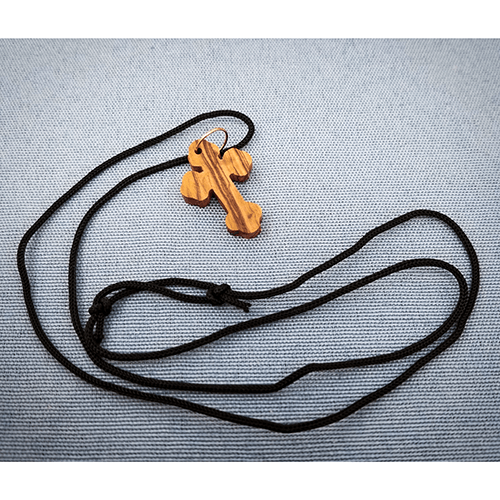 Olive Wood Flat Greek Orthodox Cross Necklace