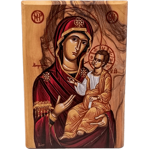 Virgin Mary of Jerusalem Olive Wood Color Icon