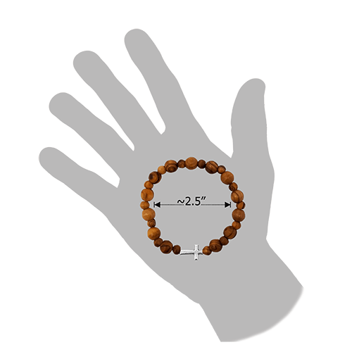 Olive Wood Stretch Bracelet, Beads and Inlet Cross