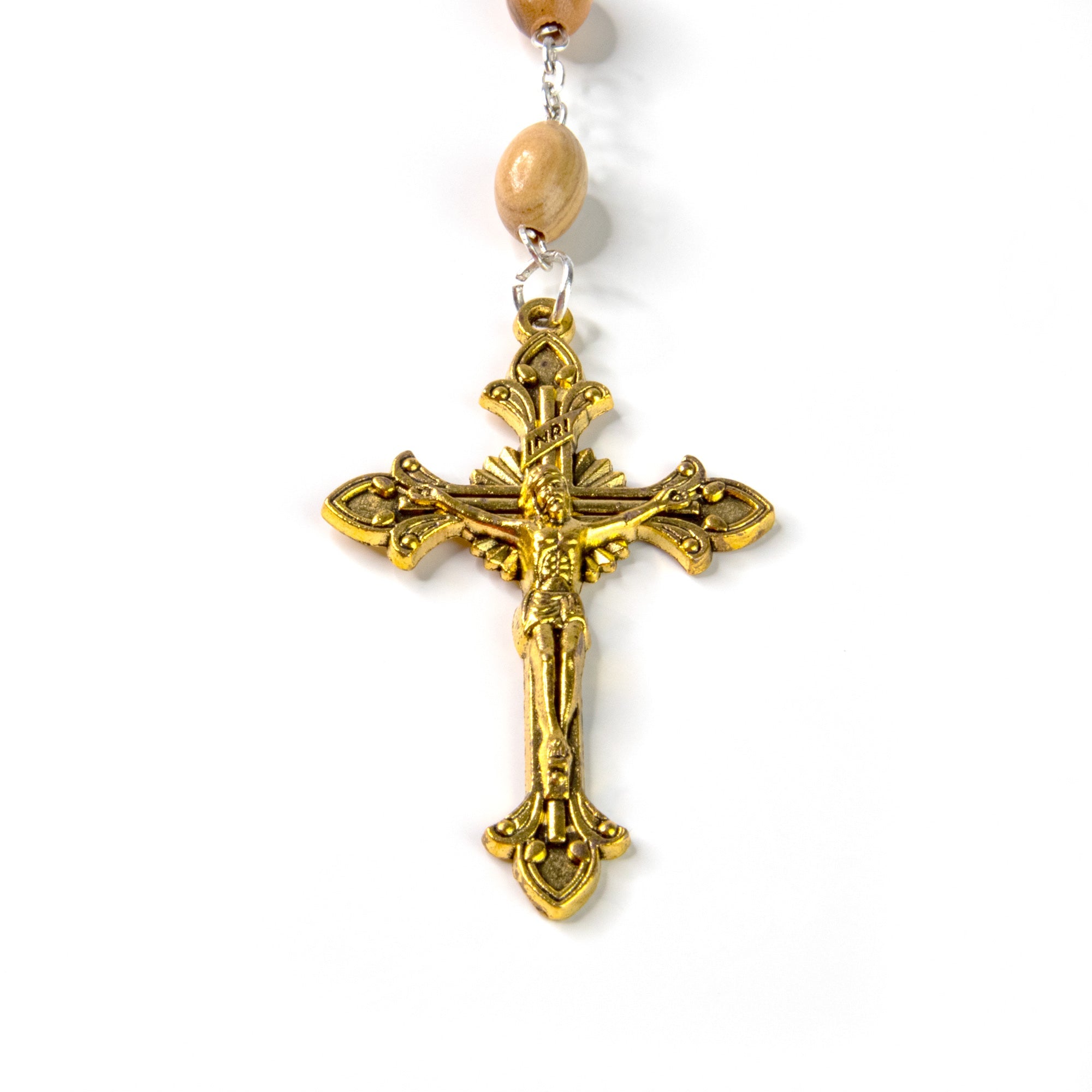 Miraculous Medal Olive Wood Rosary - Gold