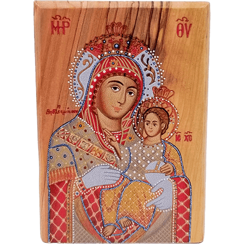 Virgin Mary of Bethlehem Olive Wood Color Icon