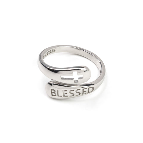 Sterling Silver Wrap Ring - Blessed and Cut Out Cross, One Size Fits Most