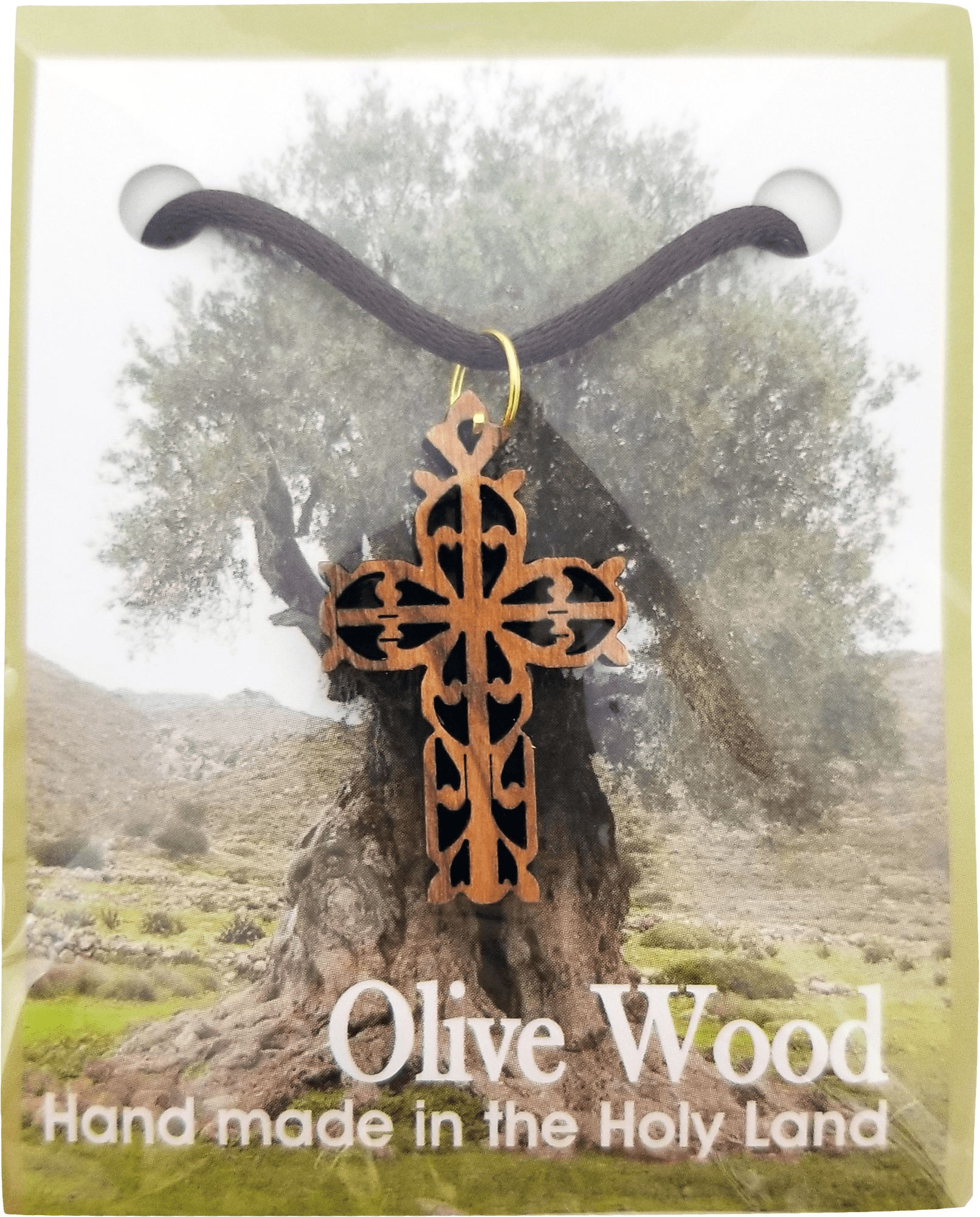 Olive Wood Flat Filigree Cross Necklace