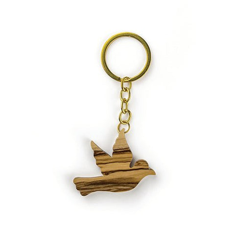 Flying Dove Olive Wood Keychain