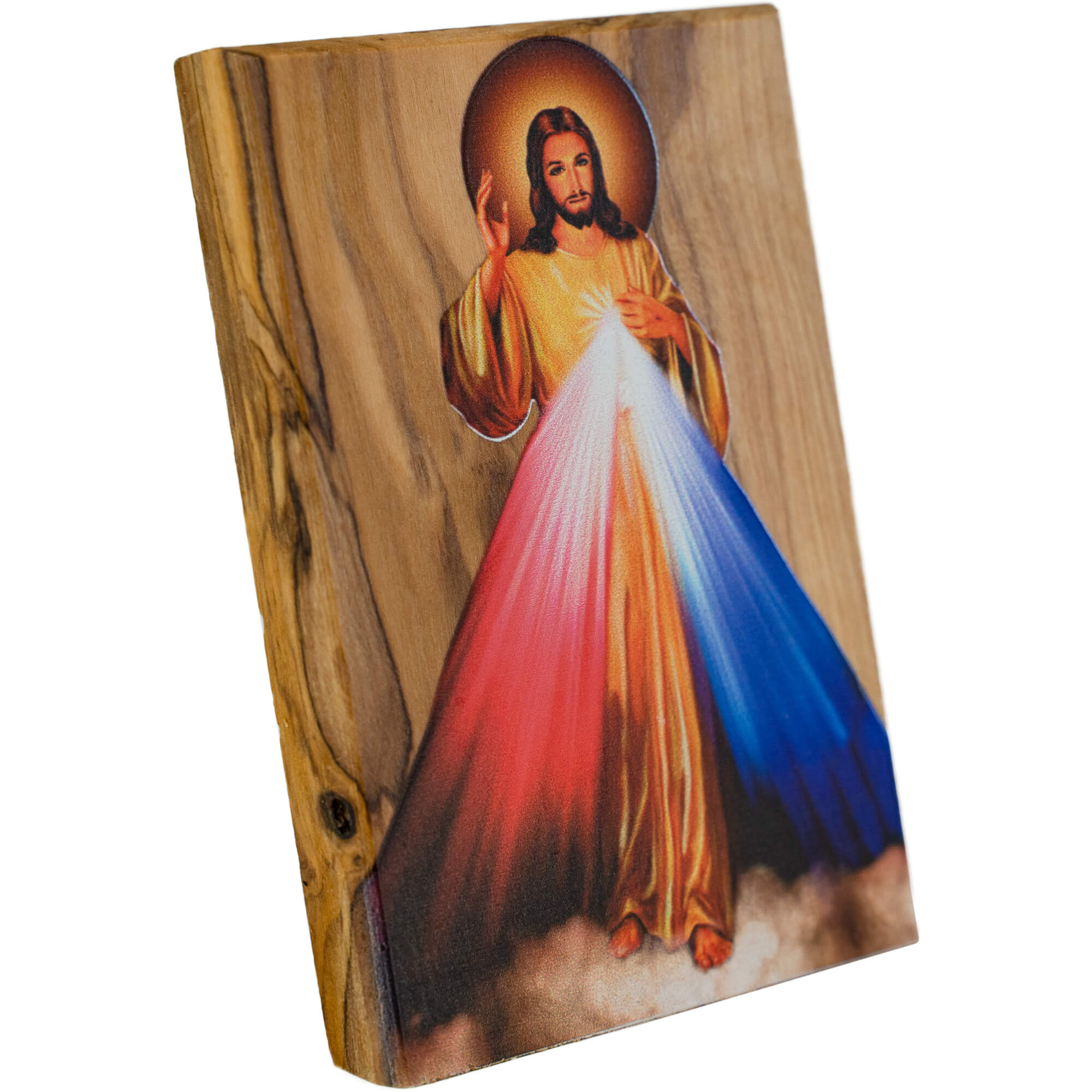 Jesus Divine Mercy, Full Color Olive Wood Icon from Israel