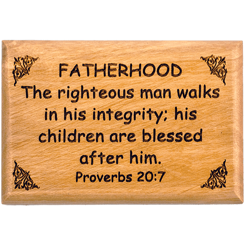 Olive Wood Bible Verse Fridge Magnets, Fatherhood - Proverbs 20:7