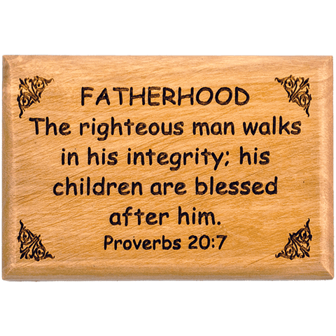 Olive Wood Bible Verse Fridge Magnets, Fatherhood - Proverbs 20:7