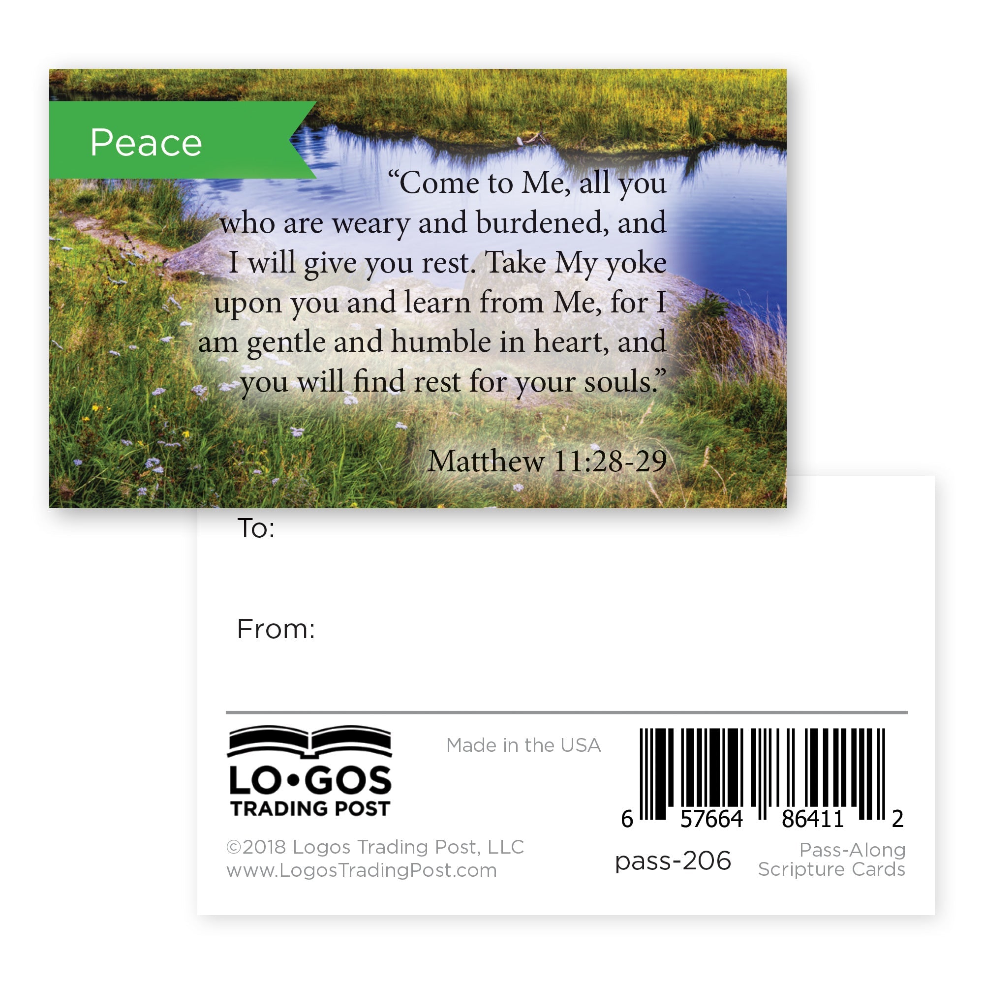 Peace, Matt 11:28-29, Pass Along Scripture Cards, Pack 25