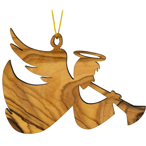 front view of 2D angel with trumpet Christmas hanging ornament