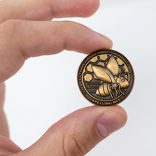 Spelling Bee Christian Antique Gold Plated School Coin - Philippians 4:13