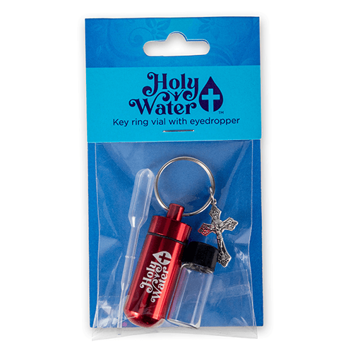 Catholic Holy Water Bottle Keychain Kit - Red