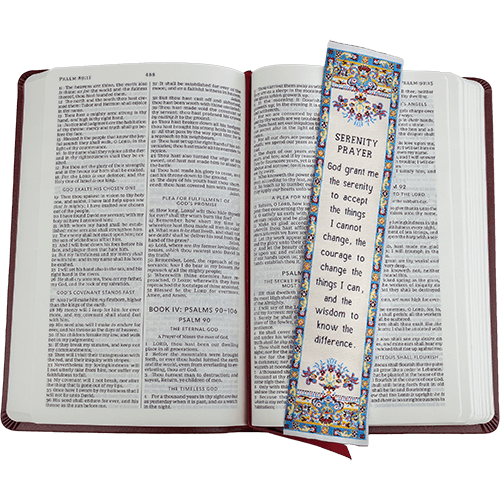 Serenity Prayer, Bulk Pack of 4 Woven Fabric Bible Verse Bookmarks, Silky Soft & Flexible Religious Bookmarkers for Novels Books & Bibles, Memory Verse Gift, Traditional Turkish Woven Design