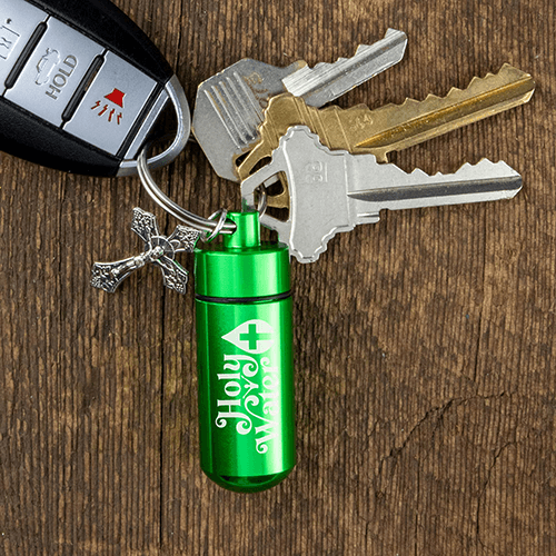 Catholic Holy Water Bottle Keychain Kit - Green